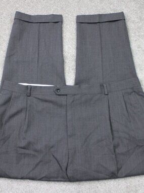 Joseph & Feiss Dress Pants Mens 44x30 Gray Pleated Cuffed 100% Wool